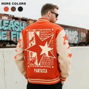 Men's Baseball Jacket 100% Polyester Durable Multi-Color Optional: Black, Orange, Coffee Colorblock Stars & Graphic Slogan Varsity Coat Y2K Vintage Retro Classic Old-School Casual Sports SWAG Streetwear Light Fleece-Lined Winter Jacket Trendy Gift