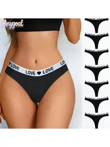 ANYGOAL 2026 New 7-Pack Women's Low-Waist Thong Panties, Soft Cotton Spandex Fabric with Cute Love Heart Waistband, Invisible Seamless Design, Breathable & Comfortable All-Day Wear, No Show Under Clothing for Daily Outfits