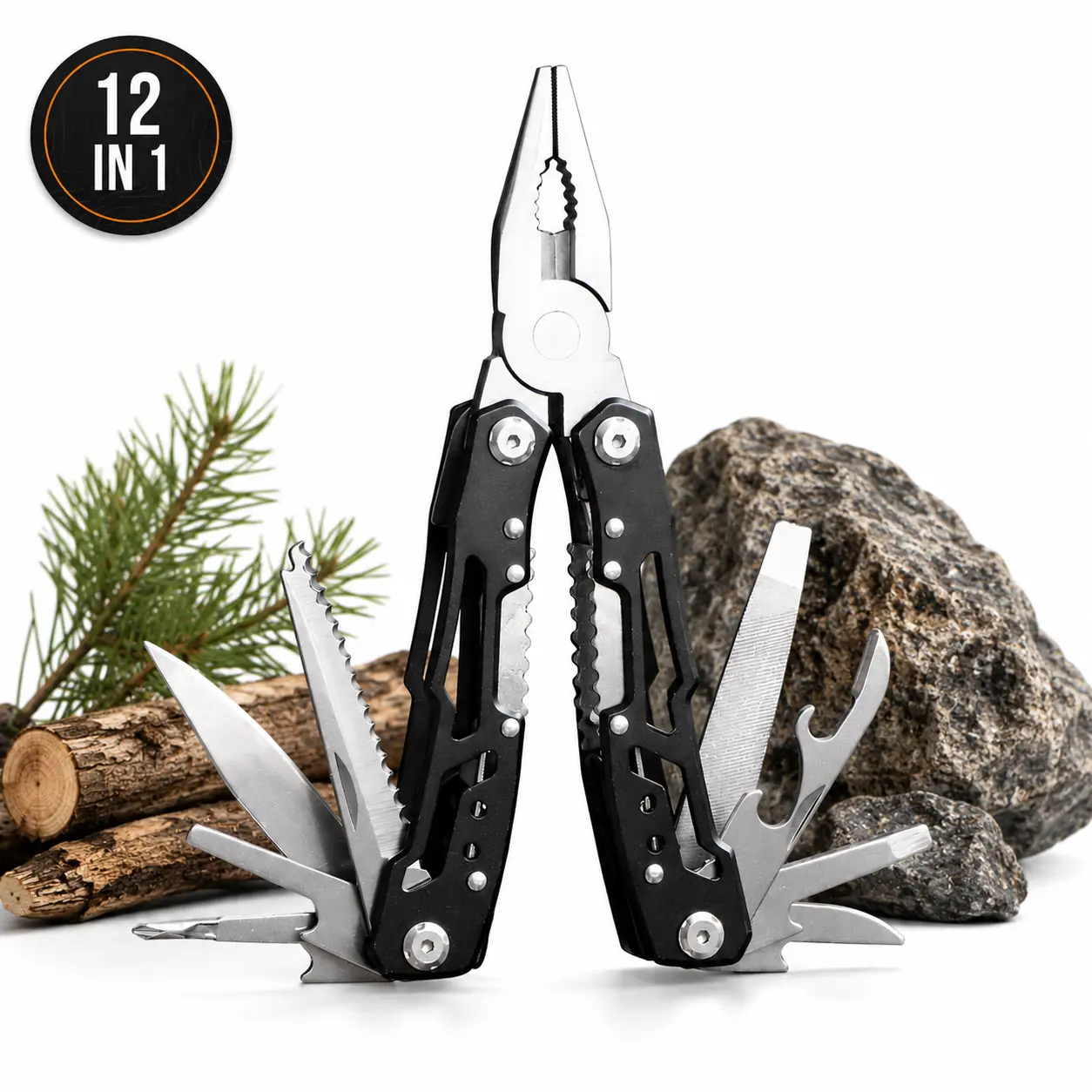 12-in-1 Stainless Steel Multitool Pliers Set - Folding Pocket Knife with Saw, Screwdriver, Bottle Opener, Multitool Blades - Lightweight Tools, Outdoor Multifunctional Tools for Camping - Gift for Outdoorsmen