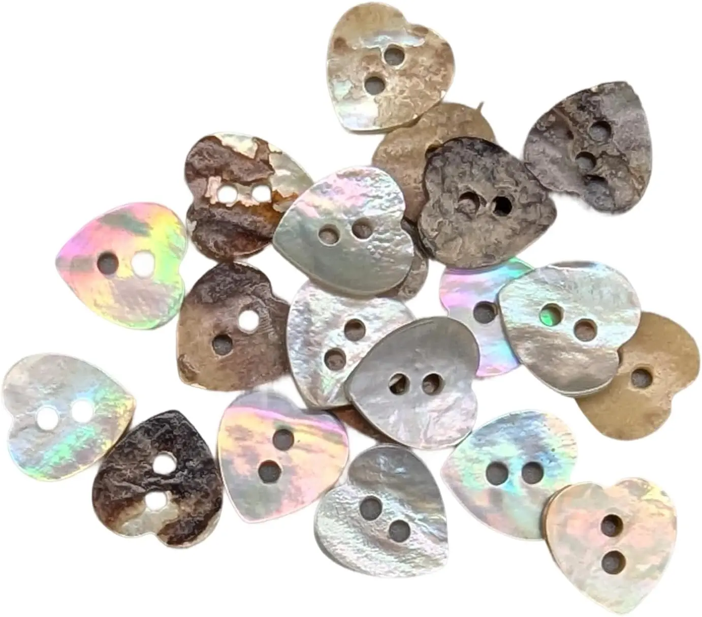 Natural Mother-of-Pearl Shell Buttons - Nacar - AKOYA - 2 Holes Heart Sewing Button - Iridiscent Color - Produced and Shipped from Spain (12 mm)