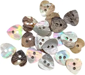 Natural Mother-of-Pearl Shell Buttons - Nacar - AKOYA - 2 Holes Heart Sewing Button - Iridiscent Color - Produced and Shipped from Spain (12 mm)