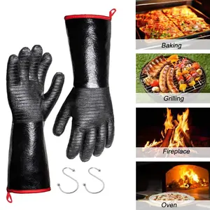 1 Pair Fireproof Oven Gloves Thick Neoprene BBQ Gloves 1472°F Heat Resistant Waterproof Long Sleeve Grill Gloves for Grilling Smoking Oven Fryer Cookware Barbecue Tool Accessories