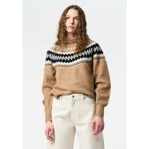 Ashlynne Women's Fair Isle Knit Turtleneck Sweater, Tan - SW0159