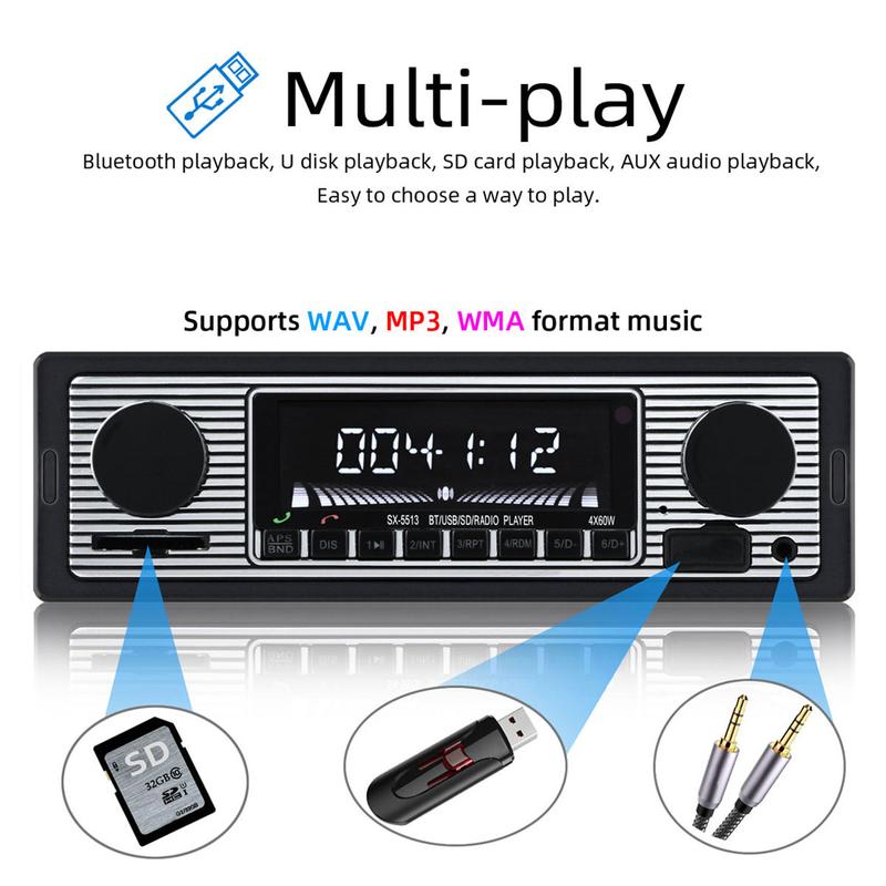 FYPLAY Classic Bluetooth Car Stereo FM Radio Receiver Hands-Free Calling Built-in Microphone USB SD AUX Port Support MP3 WMA WAV Dual Knob Audio Car Multimedia Player Remote Control cars auto accessories
