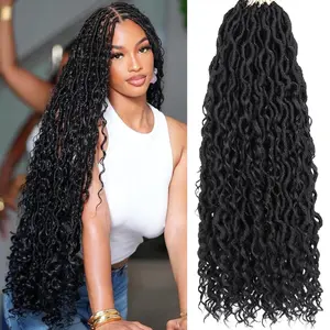 24 Inch Bohemian Goddess Locs Crochet Hair 8 Packs Faux Locs Crochet Hair for Black Women Pre-looped Crochet Braids with Curls Boho Soft Crochet Braiding Hair Extensions 1B#