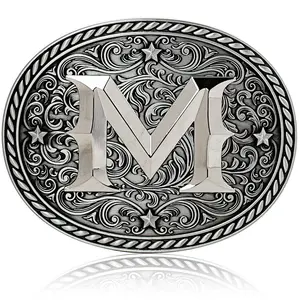 Western Cowboy/Cowgirl Initial Belt Buckle - Silver- Large, Letter Buckles For Men And Women M