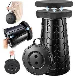 2026 Upgraded Collapsible Stool with Cushion, Portable Folding Stool for Adults Heavy Duty, Camping Stools for Outdoor Camping Travel Hiking Fishing, Adujstable Folding Chair Footrest,Black
