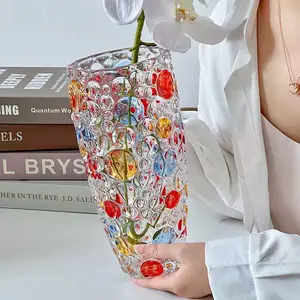 Aesthetic Millefiori Glass Vase - Trendy Boho Home Decor - Flower Vase for Bouquets, Orchids & Dried Flowers - Viral Tiktok Room Decor Must-Have decorative hydroponic