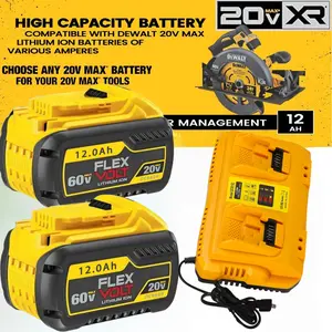 2Pack For DeWalt 20V 20 Volt Max 12.0AH Lithium Battery DCB690 and Dual Charger