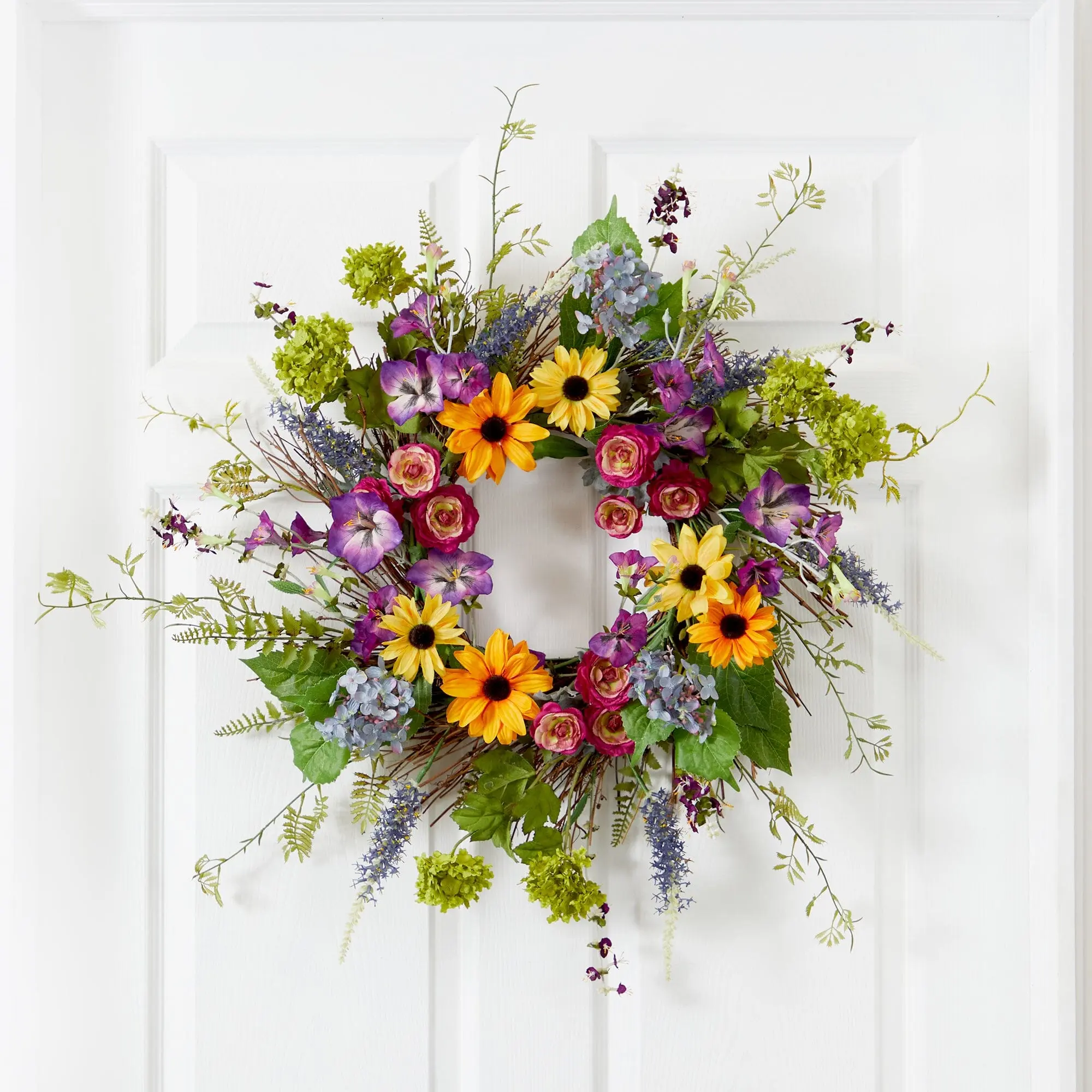 24” Colorful Twig-Base Spring Garden Wreath - Festive Home Party Decorations, Outdoor Indoor Ornaments, Ideal Gift for Home Supplies