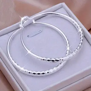 Elegant Plated Large Hoop Earrings for Women 5cm Twisted Circle Design Nickel-Free Copper Ideal for Weddings & Everyday Glamour Silver Stainless Steel Hoop Earrings Inlaid Rhinestone Star Moon Earrings shin  ma  body  jewelry