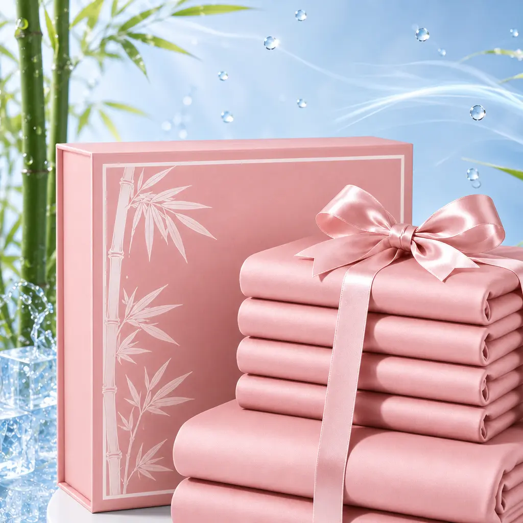 Jollyvogue 4/6-Piece Bamboo Fiber Cooling Queen-Size Bedding Set—Breathable and comfortable ideal for children and those who tend to overheat or sweat easily. Includes pillowcases, a flat sheet, and a fitted sheet—a perfect choice for summer home comfort.