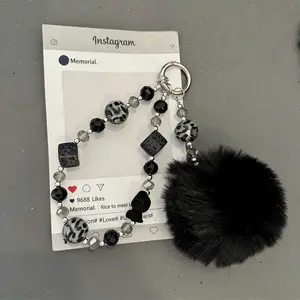 Leopard Print Beaded Fuzzy Pom-Pom Charm Multi-Color Universal Phone Charms for Phone Case/Keys Winter Cute-Cool Style Soft Fuzzy Accessory