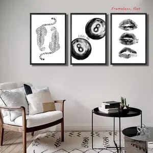 3-Piece Set / Black-and-White Leopard-Print Wall Art: Featuring a “Lucky 8” ball and a “Kissing Lips” design, blending retro aesthetics—framed and unframed canvas posters perfect for decorating girls' bedrooms, apartments, Modern home decoration