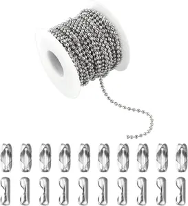 33Feet Ball Bead Chain Stainless Steel Dog Tag Chain with Matching Connectors for Jewelry Making Necklace Hanging Bracelets Keychain(2.4Mm) Topacket