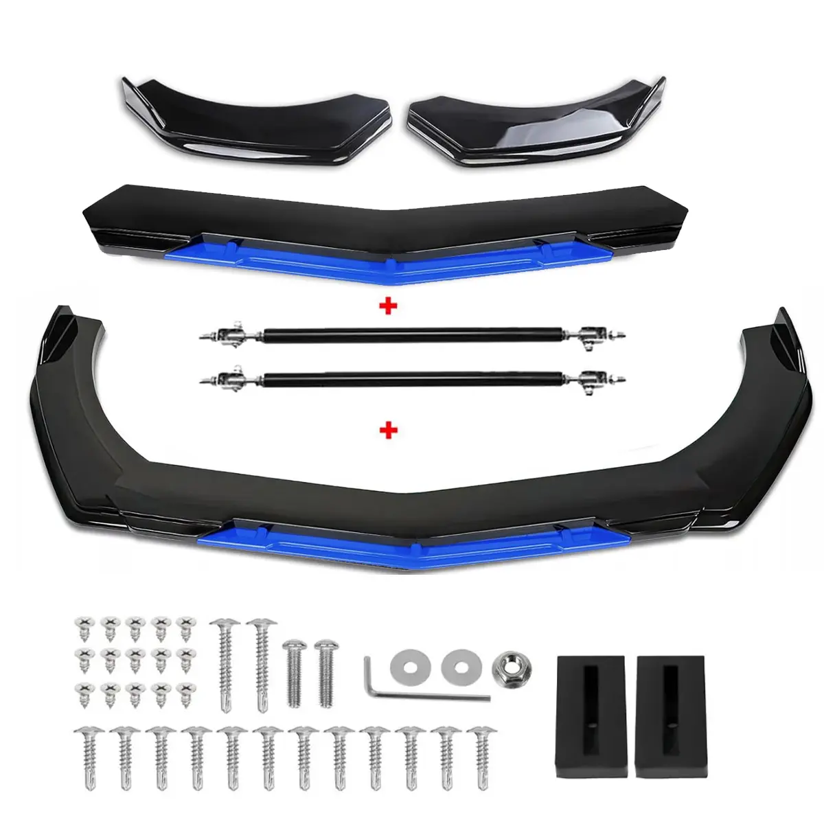 Full Set Kit Front Bumper Lip Chin Splitter Spoiler Air Dam Fit 67"-77" Adjustable Splitter 2 Rods Fit For Honda Civic Accord Toyota Camry Corolla Dodge Charger Infiniti Q50 G35 G37 Volkswagen MK5 MK6 MK7