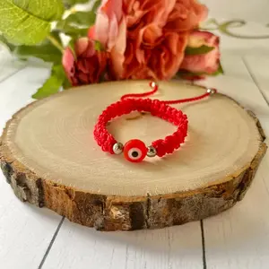 Baby Threaded Adjustable Mal de Ojo Protection Bracelet - Red Cord with Eye Bead Charm