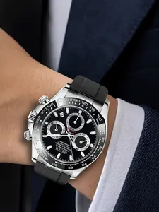 A men's three eye timed calendar, fully automatic, handsome, cool, personalized, student multifunctional sports chronograph quartz watch