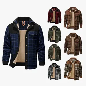 Men's Medium Size Fleece Lined Sherpa Plaid Shirt Jacket Outdoor Warm Coats with Snap Button Front Closure & Pockets Armygreen & Cozy Brown Flannel Outerwear Classic Menswear Soft Plaid Design Stylish Patchwork Casual Tops Checked Long Sleeve