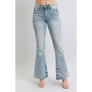 Judy Blue Mid Rise Tinted Pin Tack Detail Flare Denim 88655 judy blue Women's Mid