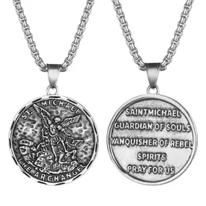 OIDEA Saint Michael Necklace for Men: Stainless Steel Round Shield St Michael the Archangel Pendant Catholic Medal Protection Amulet Jewelry Gifts for Men Women