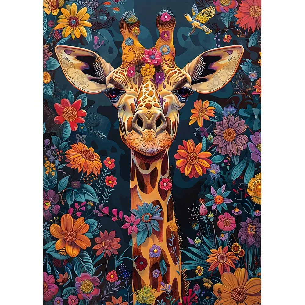 DIY 5D Diamond Painting Kit - Giraffe and Flowers | Full Round Diamond Art | Handmade Home and Office Decoration Gift