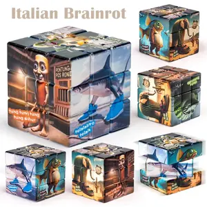 Creative Italian Brainrot Themed Rubik's Cube Tung Tung Tung Sahur AI Meme 3x3 Puzzle Cube Brain Teaser Educational Toy