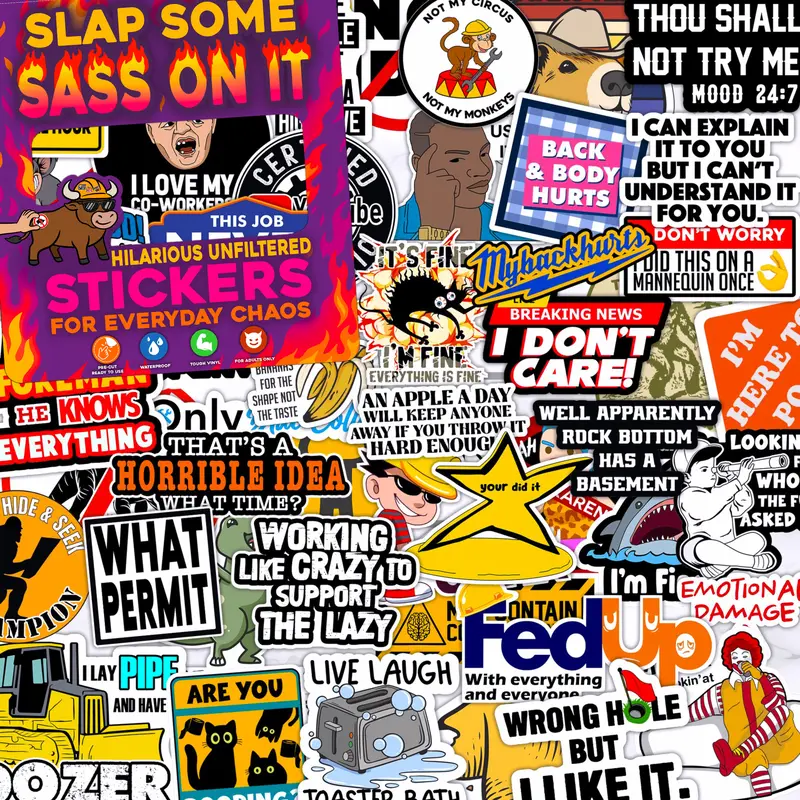 225PCS Slap Some Sass On it Stickers Pack for Adults - Hard Hat sticker, Breakroom Humor Waterproof Vinyl for Welding Helmet, Tool Box, Electrician, Mechanic Tools - Blue Collar Gifts for Co-Workers No Repeat