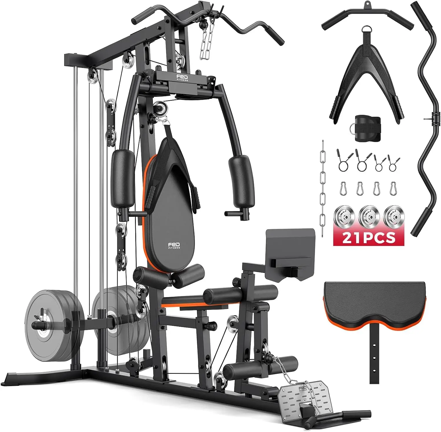 SPORTSROYALS Home Gym, Multifunctional Workout Station with Leg Press