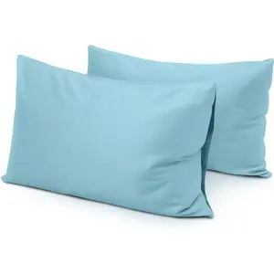King Size 100% Pure Cotton Pillowcases Set of 2, 400 Thread Count Envelope Closure Sateen Cotton Pillow Cases - 20*36 inches, Soft, Smooth &amp; Breathable, Light Blue