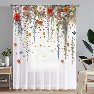 Dreamy Floral Waterfall 2D Digital Print Curtain for Living Room & Bedroom, Modern Semi-Blackout Decorative Drapes, Stylish Window Treatment, Home Decoration Curtain