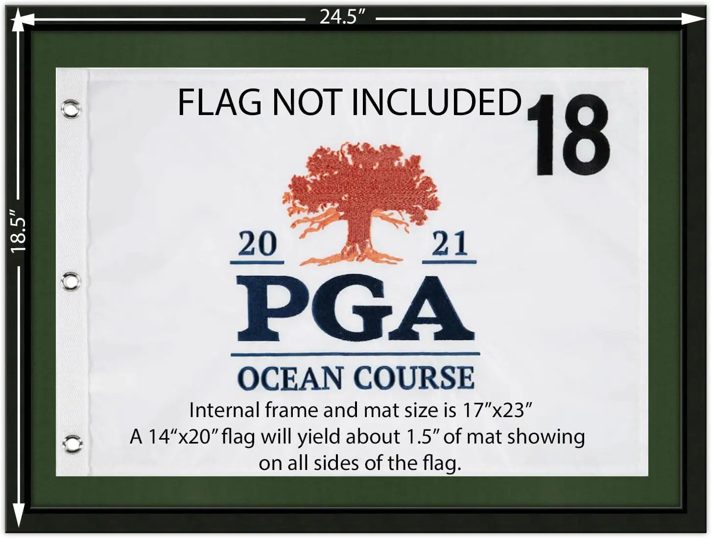 17x23 Black, Moulding blk-001, Comes with 2 Mat Colors - NEW Fairway Green and Black; holds 14x20 PGA, Ryder Cup, US Open Golf Flags; flag not included UPDATED JULY 2025