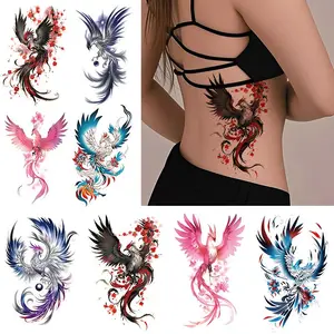 8 Sheets Colorful Phoenix Bird Arm Temporary Tattoo Stickers, Waterproof Realistic Body Art Tattoos for Men & Women, Large Half Sleeve Designs, Body Fake Tattoos
