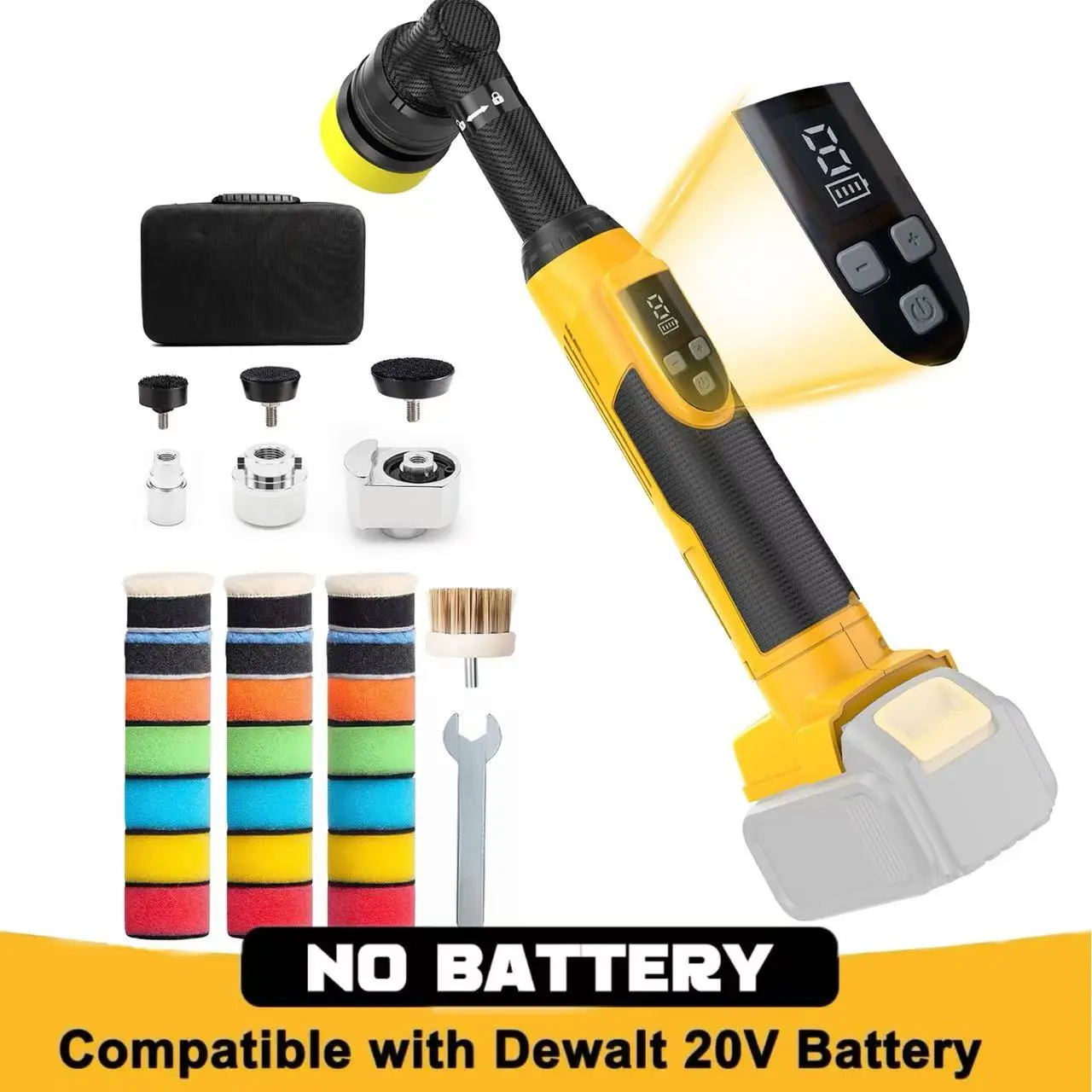 FunnyWhale Cordless Mini Car Buffer Polisher Fit for Dewalt 20V Battery(No Battery) | RO/DA Mini Car Polisher with 8 Speeds 2500‑6000 RPM, LED Display for Car Boat Polish