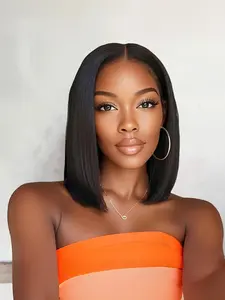 Glueless Wear and Go Wigs for Beginners, Friendly Convenient Wigs for Women, Synthetic Hair Short Straight Bob, Daily Use Party Wigs, Synthetic Material Wigs