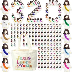320 Pcs Mini Jesus Figurines in Bulk, Easter Little Jesus Figures With Mini Canvas Bag, Rubber Tiny Baby Jesus Loves You Figures Christ Toys for Hide and Seek Easter Egg Fillers Party Favors Gifts