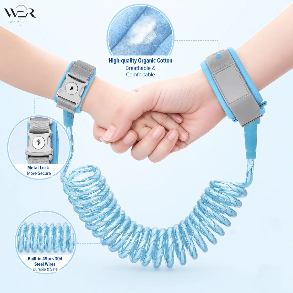 2M Safety Wristband Anti Lost Bracelet Family Safety Strap Parent Safety Leash Metal Lock Breathable Wristband for Daily Outings Crowded Places Travel