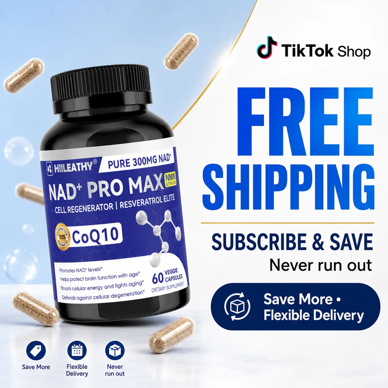 HIILEATHY NAD+ PRO MAX – Premium NAD+, CoQ10 & Resveratrol Blend | Women’s Daily Wellness & Vitality Support