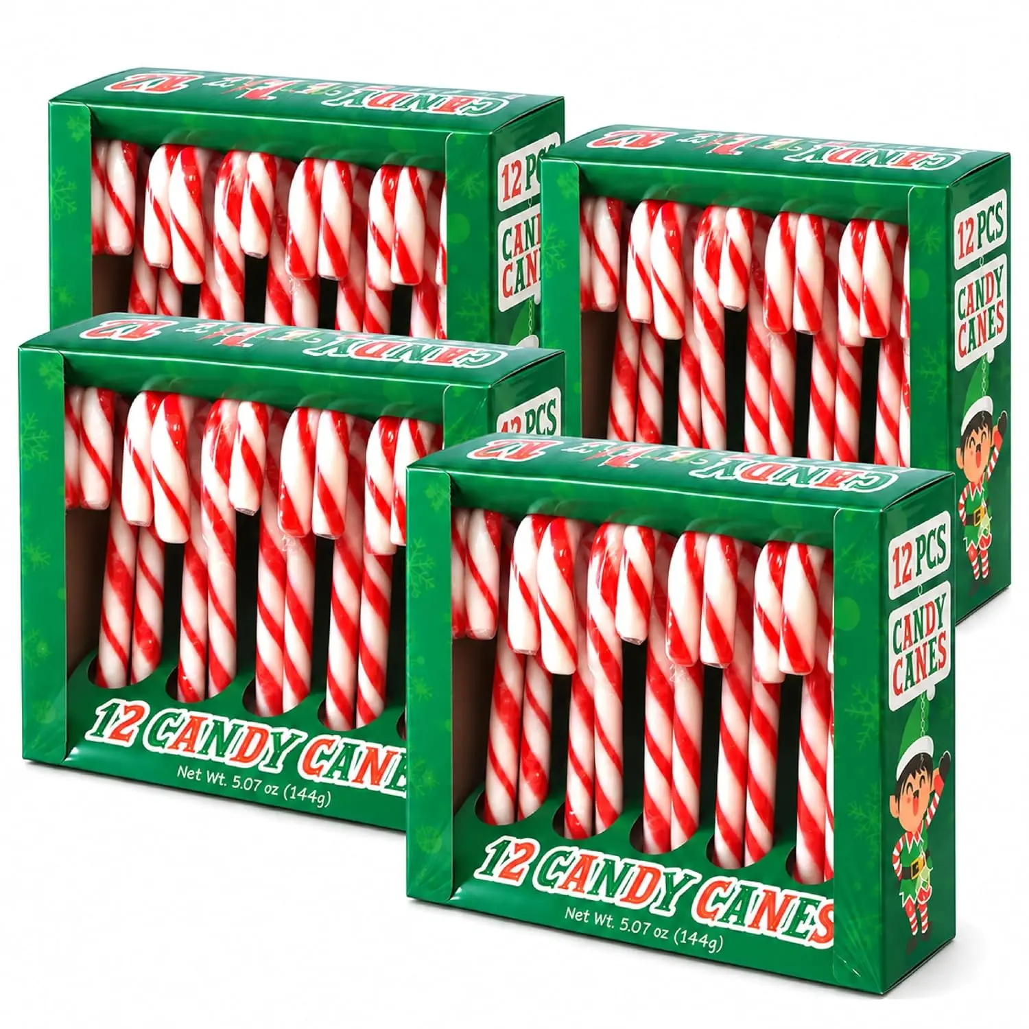 Christmas Candy Canes, Classic Red and White Peppermint Flavor, 12 Count (Pack of 4),  Bulk Candy Canes Individually Wrapped for Kids and Adults, Great Candy Cane Gift Set