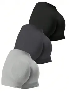 Women's Solid Color High Waist Gym Shorts, Breathable Comfortable High Stretch Sports Shorts, Ladies Sportswear for Indoor Outdoor Wear