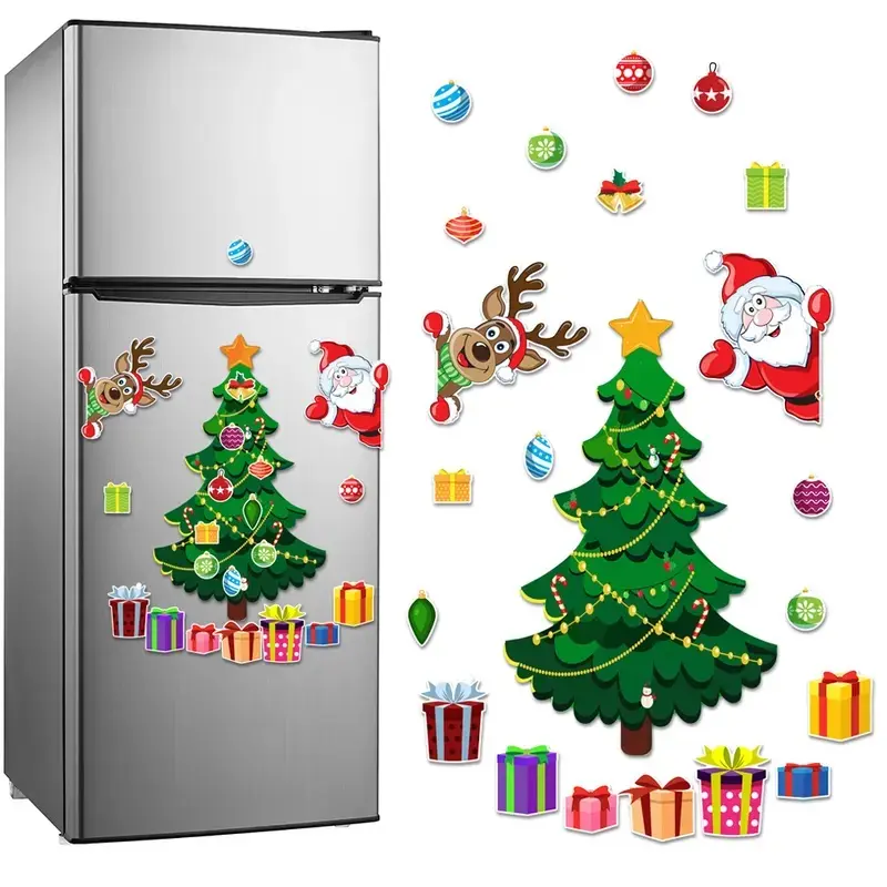 Tacky Christmas Decorative Fridge Magnets Set with Santa Reindeer and Tree Ornaments for Festive Home Decor Featuring Festive Elements Decoration Eco-Friendly DIY Felt Christmas Tree mode play- christmas vintage  christmas  decor Gifts