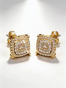 Cubic Zirconia Stud Earrings for Women Men | 18K Gold Plated Hypoallergenic Sterling Silver Post Earrings | Big Brilliant Simulated Diamond CZ Halo Stud Earrings for Sensitive Ears