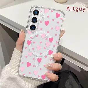Magnetic Phone case for  Samsung Galaxy S23 Ultra S24 Plus FE S25 S22+ Hearts in Flurry Pattern Non-Yellowing Shockproof Soft Silicone Transparent Acrylic Large Hole Cover Supports Wireless Charging