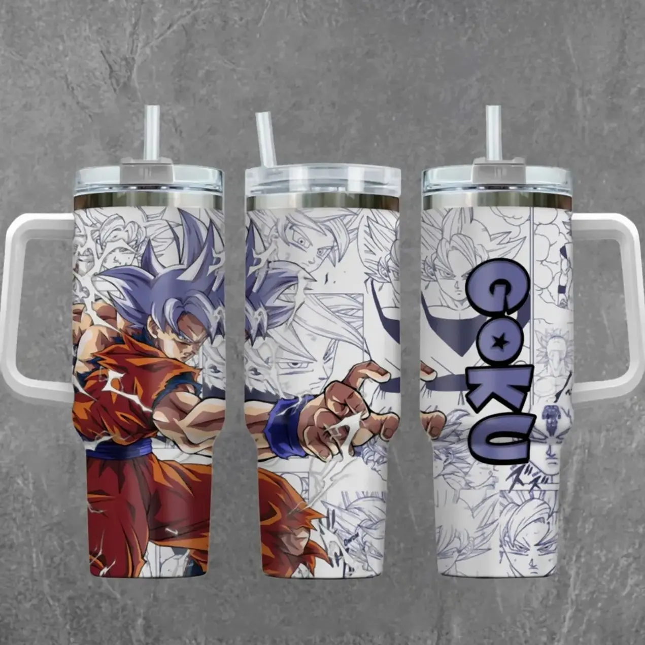 [DBZ] G00kuu Ultra Instinct 20oz & 40oz Tumbler With Handle – Anime Gaming Stainless Steel Cup, Insulated Iced Coffee Mug, Aesthetic Design, Trendy Drinkware, Daily Use, Gift Idea, Fan Favorite, Gift For Otaku & Anime Fans