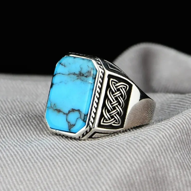 Silver Viking Totem Turquoise Ring