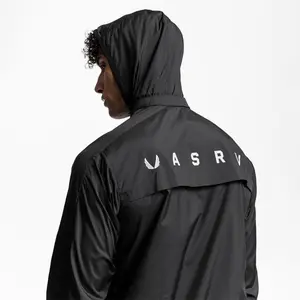 Men's Windproof Hooded Training Jacket Gym Sports Running Reflective Zipper Elastic Streetwear Oversized Fitness Sportswear