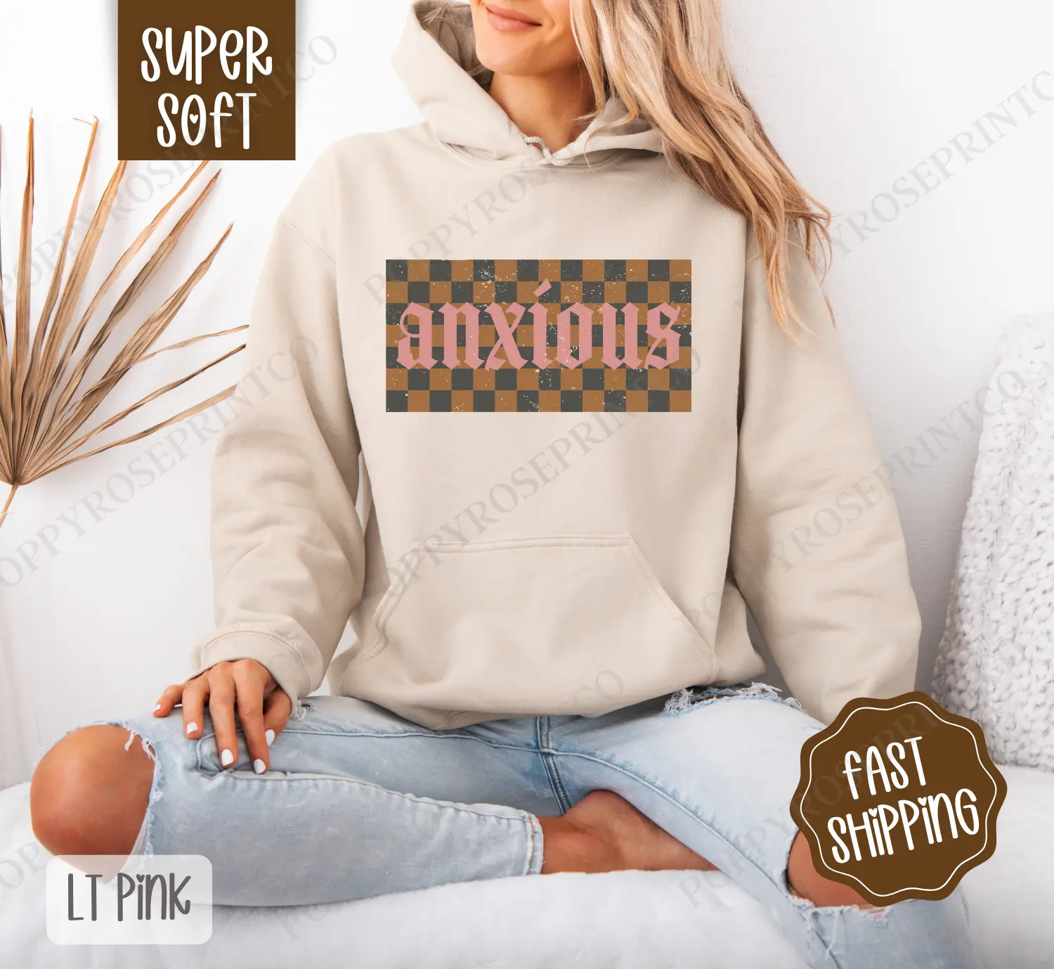 Anxious Hoodie, Anxiety Women's Crewneck, Trendy Women's Hooded Sweater