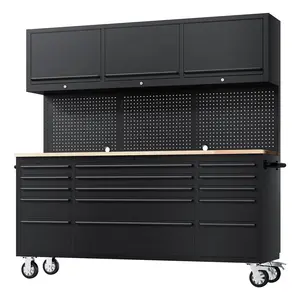 72'' Heavy Duty Rolling Tool Box, 15 Drawers Tool Chest with 3 Cabinet, Pegboard and Locks, Mobile Workbench with Storage, Large Steel Tool Cart for Garage, Warehouse, Black