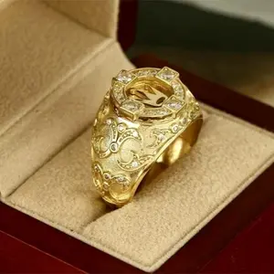 Men’s Crown Detail Round Gold Ring, Trendy and Fashionable Jewelry Perfect for Gifting or Party Wear