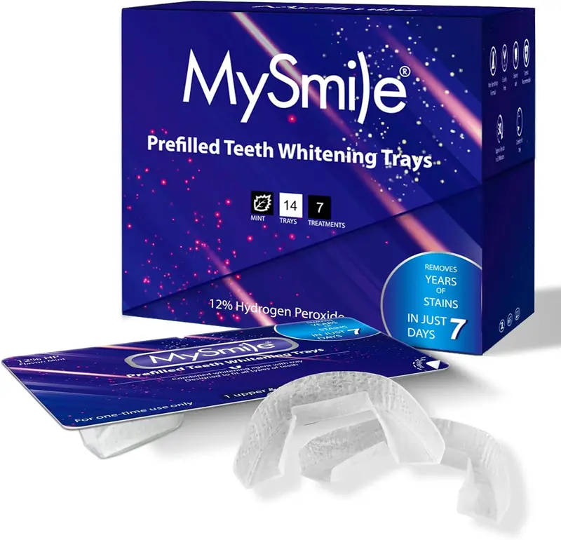 MySmile 7/14 Treatments Prefilled Teeth Whitening Trays Kit with 12% Hydrogen Peroxide Teeth whitening Gel for Sensitive Teeth, Fast-Result Stain Remover TikTokShopdealsforyoudays